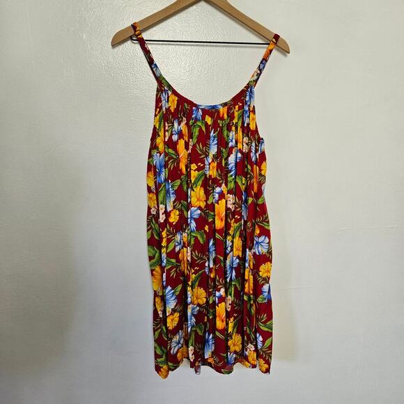 Island Planet Hawaiian Floral Print‎ Swing Sundress Dress OS Red Blue Yellow - Picture 6 of 6